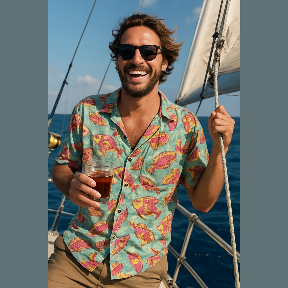 Royal Robbins Pastel Fish Print Button Down Shirt Shirt Retro Vacation Dad Vibe